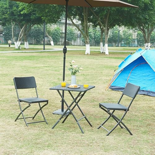 [en.casa] Klapptisch Mark Gartentisch Campingtisch klappbar 61,5 x 61,5 x 73 cm quadratisch Picknicktisch Outdoor Rattanoptik, Schwarz