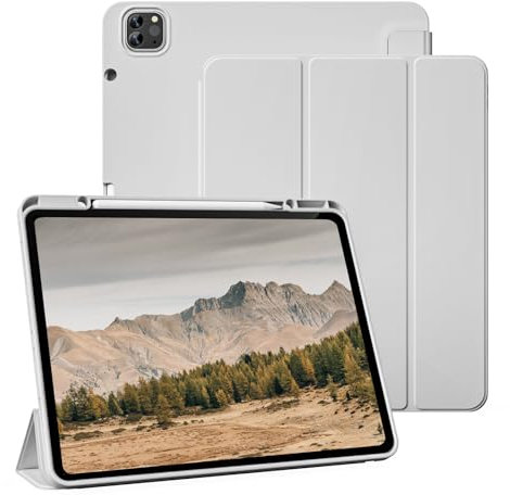 KVTVOU Hülle für iPad Pro 12,9 Zoll (6./5./4. Generation, 2022/2021/2020) & iPad Air 13 Zoll (2025/2024), Mit Stiftschlitz zum Aufladen, Auto Wachen/Schlafen Hülle für iPad Pro 12.9, Grau