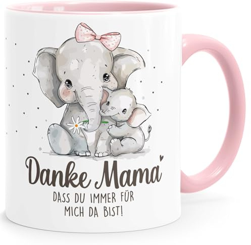 SpecialMe® Kaffee-Tasse Danke Mama, dass du immer für mich da bist! Elefant Spruch Geschenk Muttertag Mamatag Weiss-innen-rosa standard