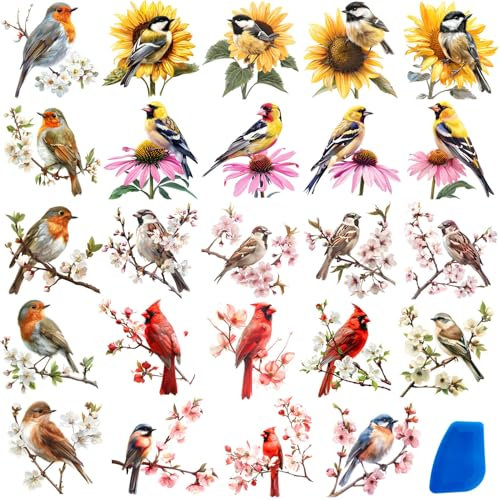 ZMRU 24 Sheets of Watercolor Style Rub on Transfers for Crafts - Perfect for Glass, Porcelain, Leather, Canvas, and Fabric Projects - IOD Transfers Included,3 * 3inch (Flowers Birds)