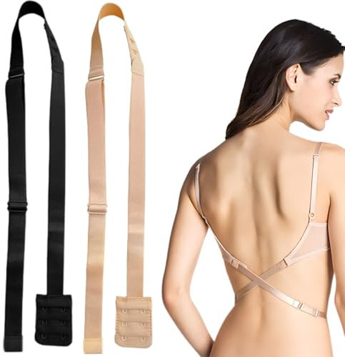 2Pcs Cinghie per reggiseno senza schienale da donna Cinghie regolabili Cinghie di ricambio per reggiseno a schiena bassa Scollo a V profondo Abito senza schienale Festa di nozze Nudo Nero