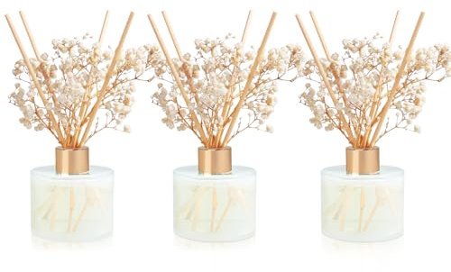 YISOWUH Raumduft-Duftstäbchen-Diffuser, weißer Jasminduft & Meloneduft & Fruchtduftdiffusor, 3 Packungen * 150 ml mit 24 Stäbchen, lang anhaltender Duft für Zuhause, Badezimmer, Raumdekoration