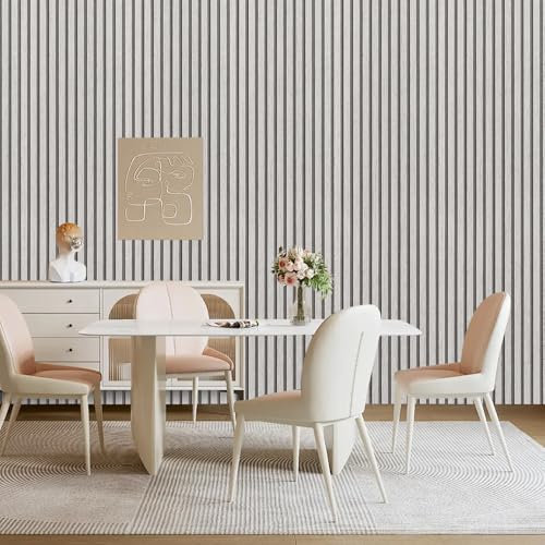 Tarwanear Wood Effect Wallpaper Wood Slat Wallpaper 1 Roll(5.03m²) Grey Wooden Slat Effect Wall Paper Natural Wooden Slatted Roll for Living Room Bedroom Office Front Desk Feature Wall