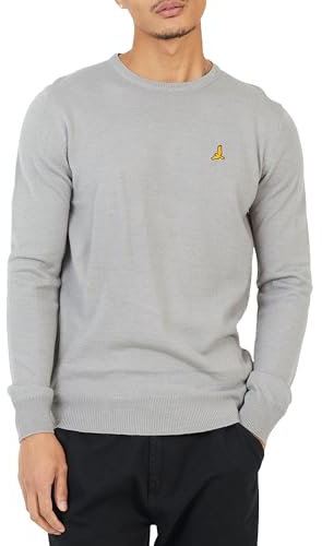 BRAVE SOUL Mens Jumper Binary Fisherman Knitted Crew Neck Sweater, Grey - Einstein, L