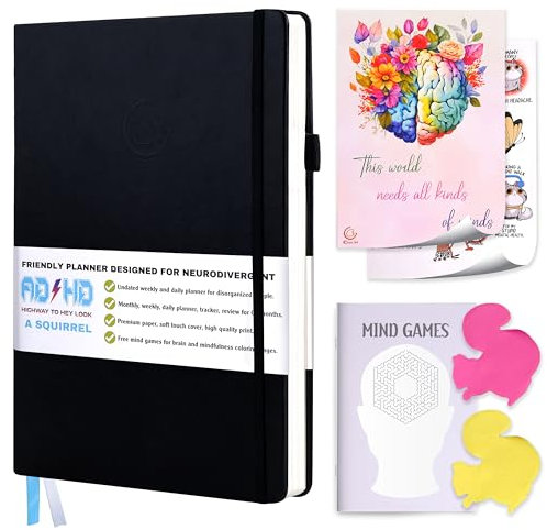 Agenda ADHD per adulti, 4 mesi, mensile, settimanale, giornaliera, per concentrarsi e per la produttività, agenda organizer per cervelli neurodivergenti, organizzazione, impostazione degli obiettivi,