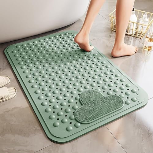 Suixtil Anti-slip mat for the shower Shower tray insert with suction cups and drainage holes, comfort massage shower insert, machine washable(Green,120 * 80cm)