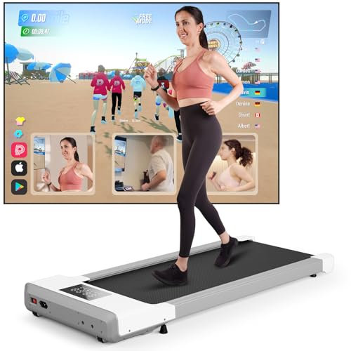 DeerRun Walking Pad Raceable, Max 136kg/159kg Laufband für Zuhause Geeignet für High-Tech-Geräte, Laufband Schreibtisch mit Trainingskursen und Multi-Runner Rennen,Treadmill mit APP-Steuerung