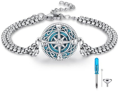 Redsun Kompass Armband - 925 Sterling Silber mit Türkis - Celtic Knot & Wikinger Keltisches Design - Verstellbar für Herren & Damen