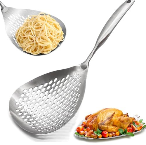 Skimmer Slotted Spoon, Skimmer Ladle Skimmer Spoon Spider Strainer for Cooking and Frying, Pasta Strainer Spoon Frying Spoon for Thanksgiving, Spider Ladle with Big Draining Holes for Frying, Cooking