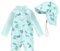 Loalirando Maillot de Bain Enfant Bébé Garçon de 2 Pièces Anti-UV, Combinaison Zippé à Manches Longues Imprimé + Chapeau à Large Bord (Vert Clair, 3-6 Months)