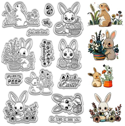 craspire Transparente Osterstempel Aus Gummi Transparentes Silikonsiegel Wörter Transparenter Stempel Zum Basteln von Karten Kaninchen Versiegelung Frohe Ostern DIY Halloween Scrapbooking Tagebuch