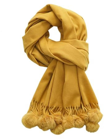 CMZYBBD Schal Damenschal Für Herbst Und Winter - Plüschiges Ballmuster, Vielseitiger Schal, Kaschmirimitat, Gemütlich Und Stilvoll-gelb-200 * 70 cm