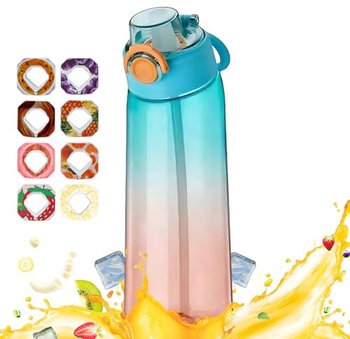 Air Gourde Up 900ML, Bouteille Air Gourde Up Gourde Sport Paille avec 8 Stochastique Pods de Gout Gourde Aromatisée Air Gourde Up Tritan Water Bottle Fitness (Bleu-Orange)