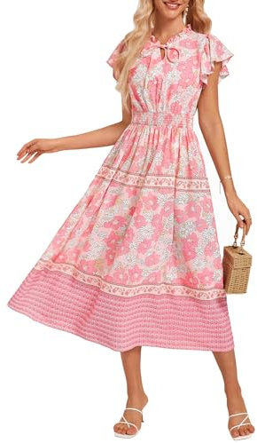 GRACE KARIN Ladies A-Line Swing Beach Dress Vintage Medieval Corset Floral Maxi Dress Pink Floral XL