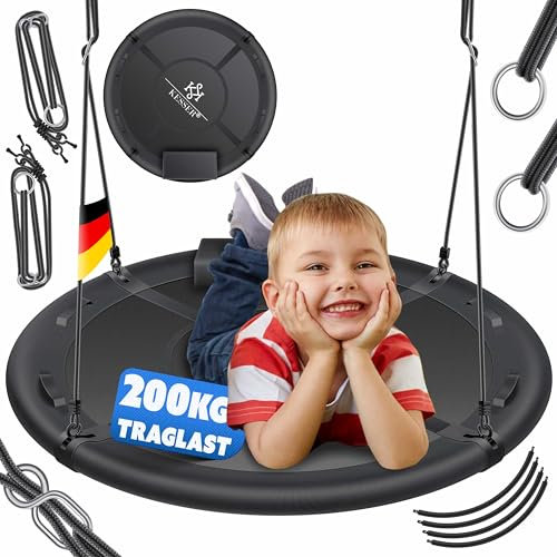 KESSER® - Columpio de nido de pájaro, diámetro 60 cm, carga máxima: 200 kg, con cojín y 4 asas ajustables, para niños y adultos, color gris