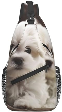 Sling Bags für Damen und Herren, niedlicher Malteser-Welpen-Rucksack, verstellbarer Gürtel, Bauchtasche, Bauchtasche, für Reisen, Sport, Laufen, Wandern, Hüfttasche, Schwarz, Einheitsgröße, Schwarz ,