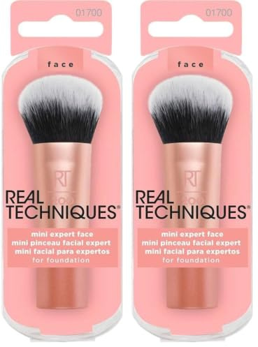 Real Techniques Mini Travel Size Expert Face Makeup Brush for Foundation (Packaging and Handle Colour May Vary) (Packung mit 2)