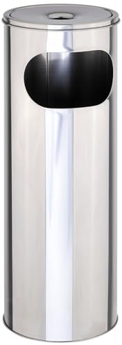 Novaliv Standaschenbecher für draußen Edelstahl Silber 58 cm hoch 21cm Ø 2in1 für Müll- und Zigarettenabfälle Outdoor Aschenbecher für draussen stehend Metallsieb Mülleimer mit Aschenbecher Ständer