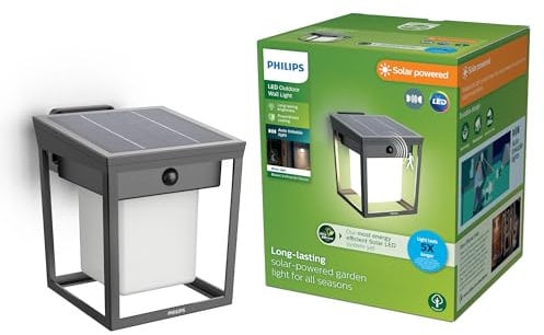 Philips Outdoor Ultra-Efficient Solar Blaise Wandleuchte 1.5W, Linkable Funktion, Tageslicht- und Bewegungssensor, 3000 Kelvin, IP44, anthrazit