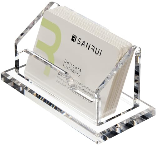SANRUI Visitenkartenhalter aus Acryl, 1 Fach für 60+ Karten | Transparent Visitenkartenständer & Kartenständer, für Büro, Empfang & Messe, Schwerer 8mm Boden