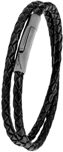 Simaru Lederarmband, 4mm geflochten zum Wickeln für Frauen & Männer, Echtleder-Wickelarmband mit Edelstahl Hakenverschluss, Premium-Qualität ((45cm Lenght - XXL), Schwarz)