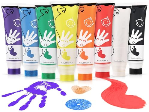 TOGOU2S Peinture au Doigt Avec Tête Éponge 8 Couleurs Non Toxique et Lavable 75ml/Tube Peinture Bebe, Kit Peinture Enfant Convient Cadeaux d'éveil Pour Enfants, Peinture à la Main
