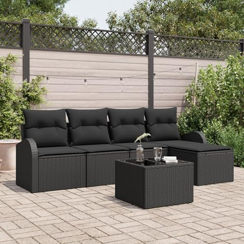 vidaXL 6-TLG. Garten-Sofagarnitur mit Kissen Beige Poly Rattan