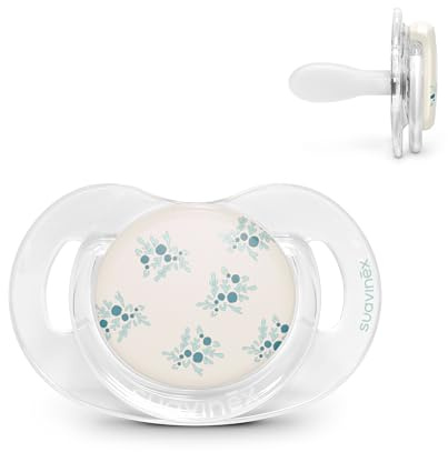 Suavinex, Baby Schnuller 6/18 Monate, SX Pro Physiologischer Silikon-Sauger, Flach, Symmetrisch & Flexibel, Unterstützt die Mundentwicklung, mit Haltering, Transparent, Poetry Blau