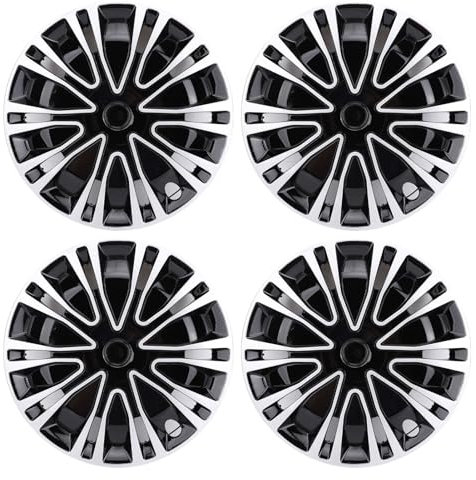 15 Zoll Radkappen R15 Hub Caps 15 Inch Wheel Covers universelle Passform für Stahlfelgen mit innovativem -On Design (Silberschwarz)