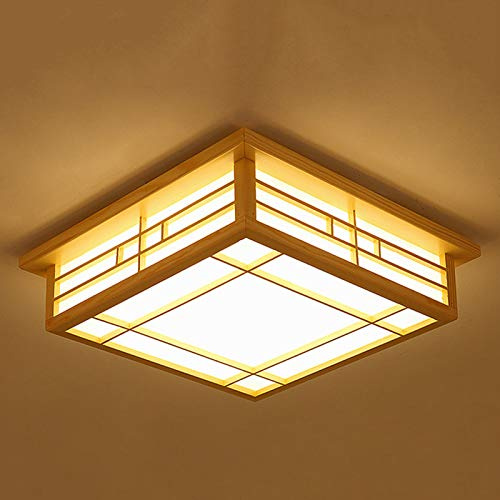 HUSPOO Deckenlampe Japanische Holz LED Orientalische Lampe, 24W Kronleuchter Warme Licht Wohnzimmer Licht, PVC-Schaffellimitat Lampenschirm, Beleuchtung Deko Deckenleuchten