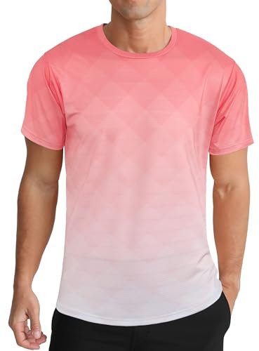 APTRO T Shirt de Sport pour Homme, Couleur dégradée, Tissu élastique et Respirant, t -Shirt Dégradé Rose XL