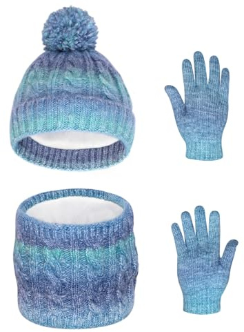 Waylipun Kinder Mütze Schal Handschuh Set, Warm Wintermütze Strickmütze Beanie Hut mit Plüsch Innenfutter für 2-7 Jahre Kinder Jungen Mädchen