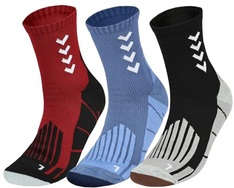 OFFCUP Compression Sport Running Socks, 3 Pairs Athletic Socks with Cushion | Crew Sock with Arch Support Men Women for Trainer Running Sports Hiking Outdoors, UK 7-12