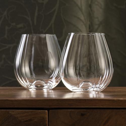 DIAMANTE Stemless Spritz Wine Cocktail Glasses 400ml - Mirage - Fluted Optic Effect, Premium Crystal, Multipurpose - Set of Two in Gift Box