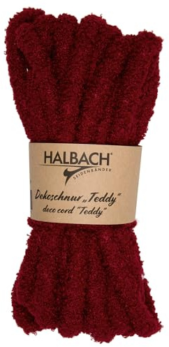 Halbach Handstrickwolle aus Teddystoff, 15 mm x 8 m, weinrot | Chunky Kuschelwolle mit weicher textiler Füllung, waschbar und wetterfest zum Stricken und Häkeln