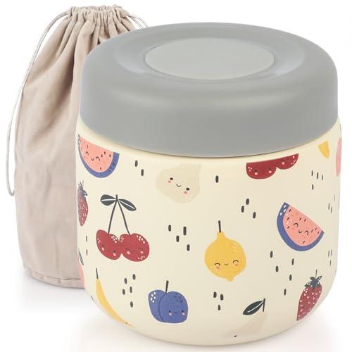 AUROAY Contenitore Termico per Alimenti Caldi e Freddi 400ml,Termos Portacibo in Acciaio Inossidabile Isolamento Doppia Parete con Borsa,Portavivande Isotermico Chiusura Ermetica per Cibi