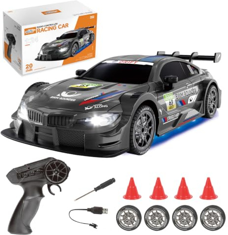 Siereolly Ferngesteuertes Auto 1:24 Scale Drift Car 4WD 2.4GHz RC Drift Auto 20KM/H Hohe Geschwindigkeit Rennwagen mit Zwei Batterien, LED-Leuchten