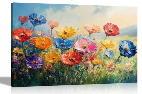 Artley Prints - Abstract Colourful Summer Flowers Canvas Prints For Living Room Bedroom Landscape Wall Art Framed Home Pictures Extra Large 101 x 76cm (40 x 30 inches)