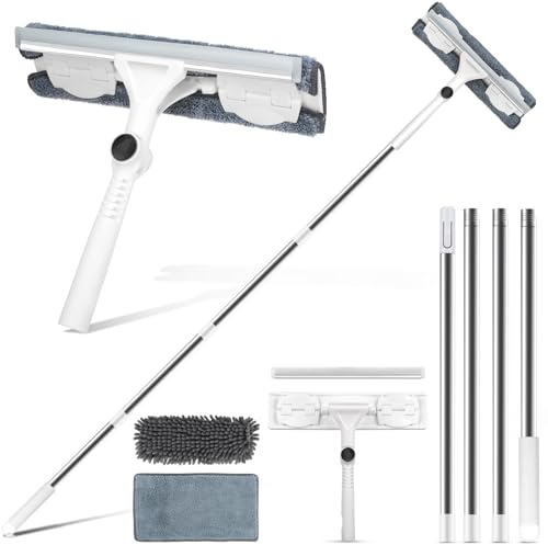 Professioneller Fensterputzer Set, Chilymes 168cm Teleskop Fensterputzer Fensterabzieher Set, Biegsamer Kopf Fensterreiniger 2-in-1 Fenster Putzen Set mit Gummiwischerblatt für Innen- und Außenglas