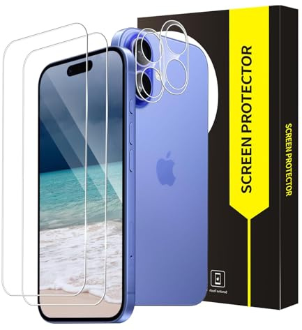 Cable Leader 2+2 Stück Schutzfolie für Panzerglas für iPhone 16 5G, 2.5D Runde Kante 9H Härte Stoßfänger Ultra-Klar 0 Staub & Blasen Anti-Schmutz Anti-Staub Anti-Öl iPhone 16 Folie