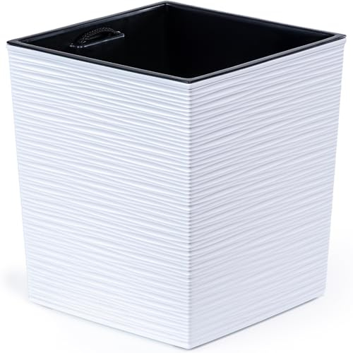 KONZEPT Pflanzkübel 30 x 30 cm mit Einsatz – Blumentopf groß aus Recyceltem Kunststoff, Meißelspuren-Optik, Wetter- & UV-beständig, Kratzfest, für Innen- & Außenbereich, Weiß