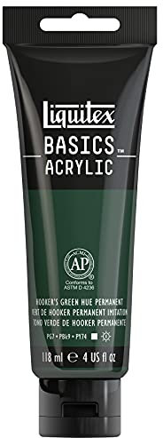 Liquitex 1046224 Basics - Acrylfarbe, monopigmentierte Künstlerpigmente, lichtecht, mittlere Viskosität, Achivqualität, seidenglänzender Finish, 118ml Tube, hookers grün permanent farbton