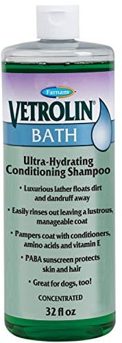 Farnam Vetrolin Bath Ultra-Hydrating Shampoo for Horses and Dogs, 32 Ounces