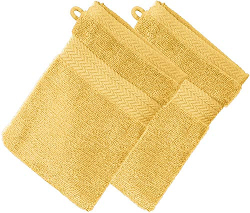 Erwin Müller Waschhandschuh Friedrichshafen 2er- Pack, 100% Baumwolle gelb Größe 15x21 cm - Premium-Qualität, unvergleichlich saugfähig, hautsympathisch, formstabil (weitere Farben)