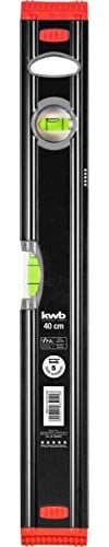 kwb Aluminium-Wasserwaage 40 cm, stoßfeste Libelle, 0,5 mm/m Genauigkeit, VPA-Geprüft, hoch präzise geschliffen, je 1 Horizontal- und Vertikallibelle inkl. Sturz-Schutz aus Gummi