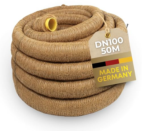 Drainagerohr DN100 50m mit Kokosummantelung – perforiertes PVC Sickerrohr flexibel & gewellt – natürliche Filterwirkung gegen Verschlammung