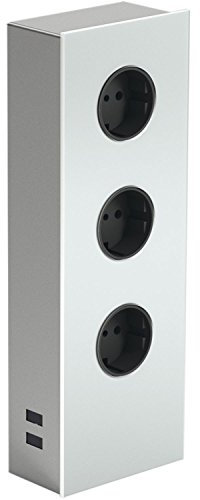 WIPO 42010102200 Power Turm G Edelstahl/Glas weiß, 3X Schukosteckdose, 2 x USB-Lochabstanddebuchse, 230 V
