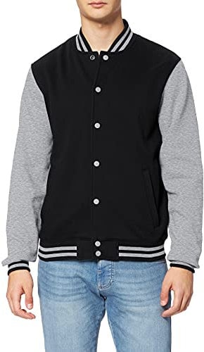 Build Your Brand Herren Sweat College Jacket Jacke,, per pack Mehrfarbig (black/h.grey 00658), Large (Herstellergröße: Large)