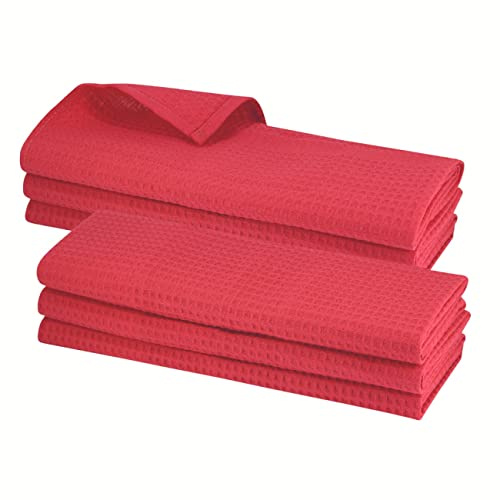 Gariella 6X Piquee-Geschirrtuch, in Gastro-Qualität, 100% Baumwolle, 70x50 cm, hochwertiges Waffelpikee, Farbe: rot
