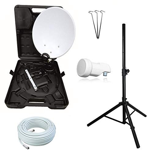netshop 25 Camping SAT Koffer 40cm Spiegel + Single LNB + 10m Kabel + Dreibein-Stativ